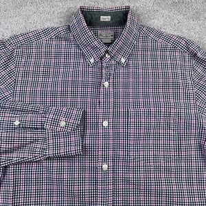 J Crew Shirt Mens Medium Pink Grey Checkered Slim Fit‎ Cotton Button Down
